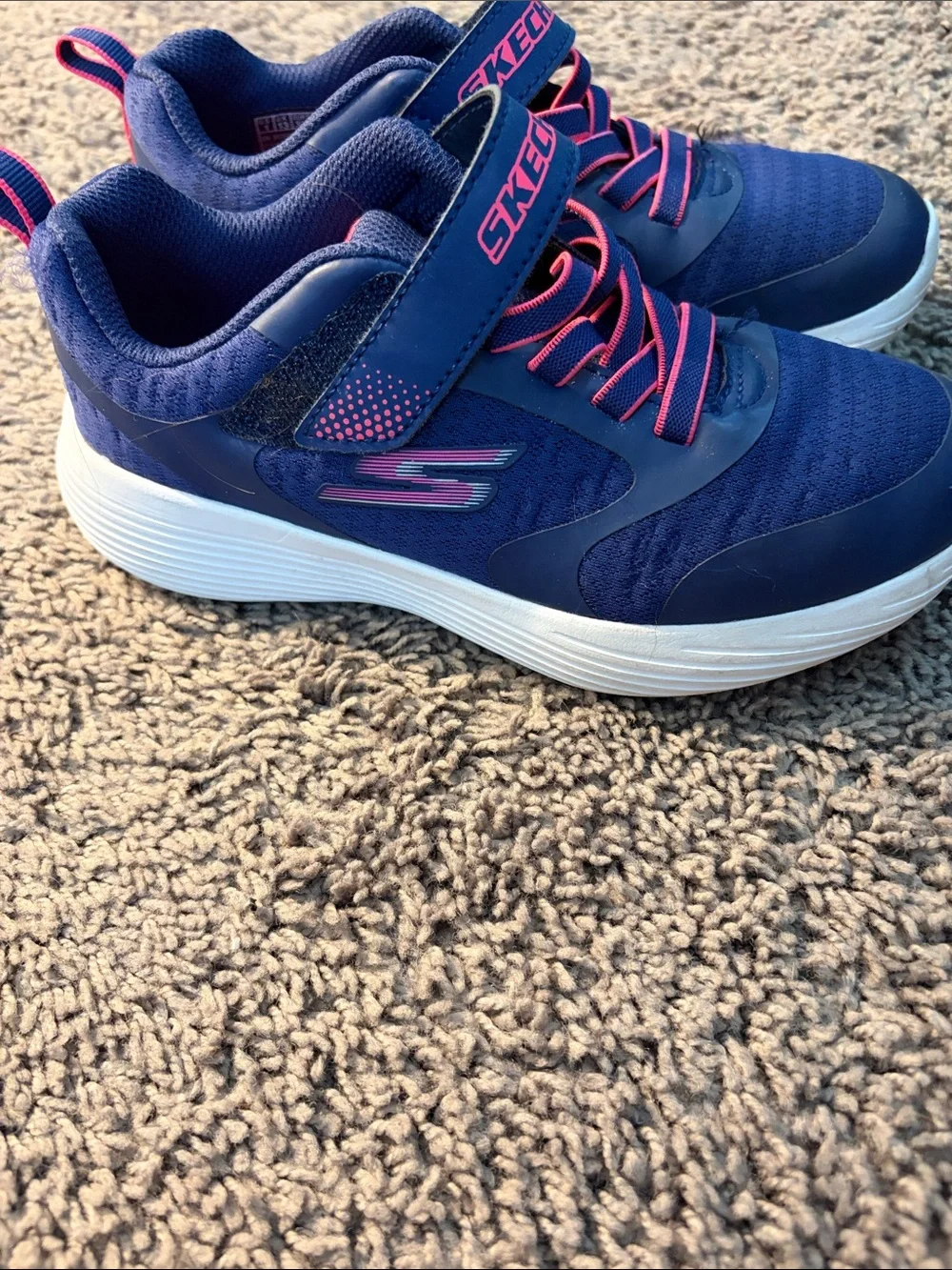 Skechers Girls Navy and Pink Hook-and-Loop Athletic Sneakers